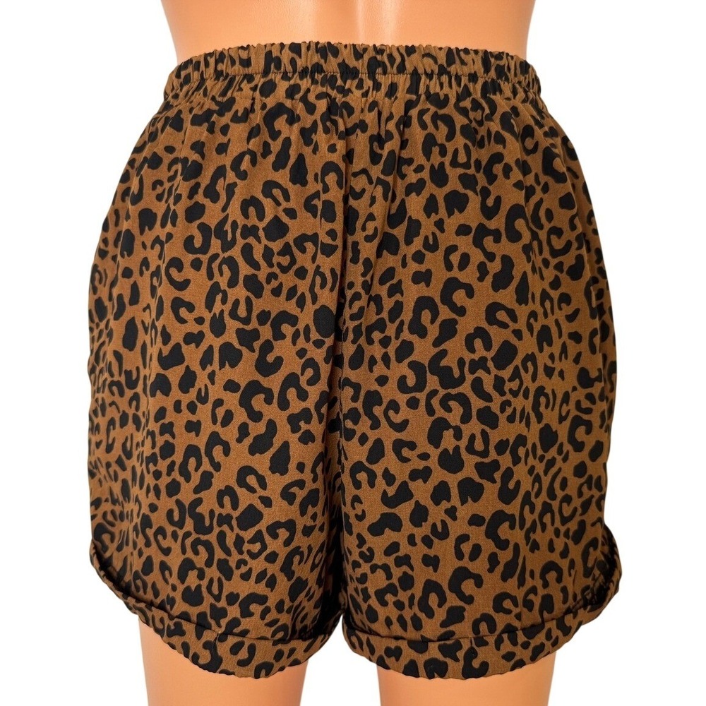 Sienna Sky Womens Leopard Print High Waisted Tie Front Shorts Brown Black Small - Picture 4 of 8